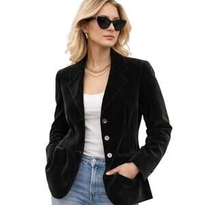 Vintage 90s Philippe Adec Paris Women's 4 Black Velour Blazer USA Made